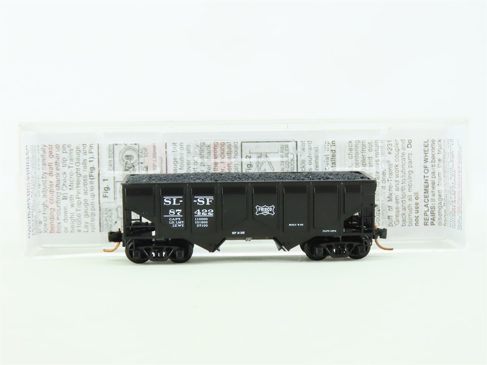 N Scale Micro-Train MTL 085 00 050 SL-SF Frisco 2-Bay Hopper #87422 w/ Coal Load