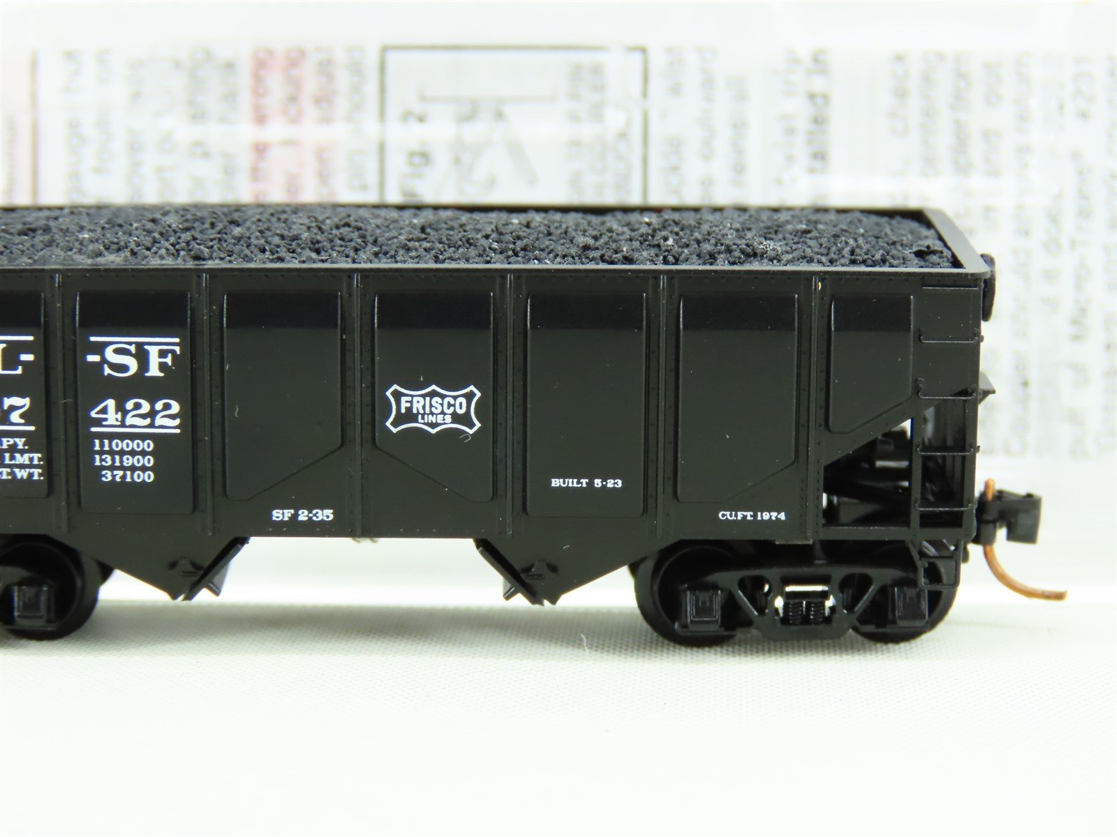 N Scale Micro-Train MTL 085 00 050 SL-SF Frisco 2-Bay Hopper #87422 w/ Coal Load