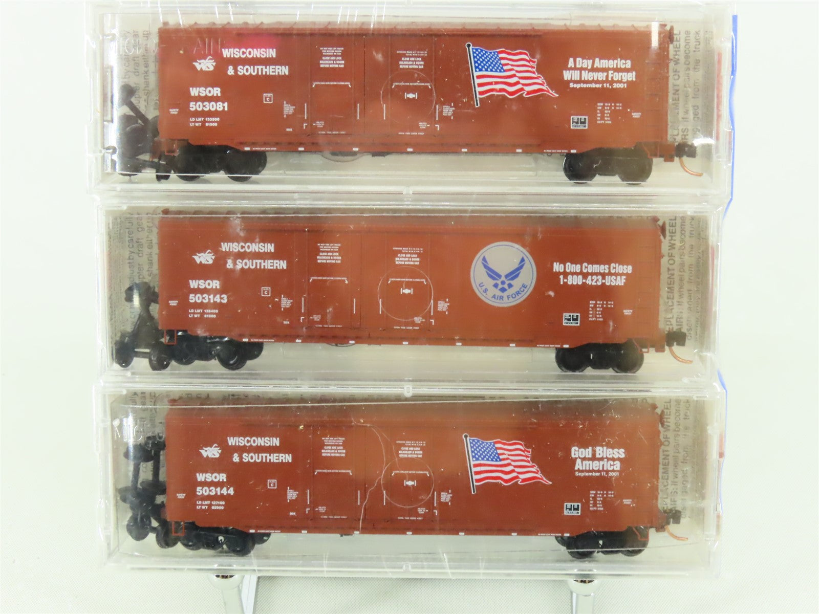 N Scale Micro-Trains MTL #75102 WSOR 9-11 Commemorative 50' Box Car 3-Pack