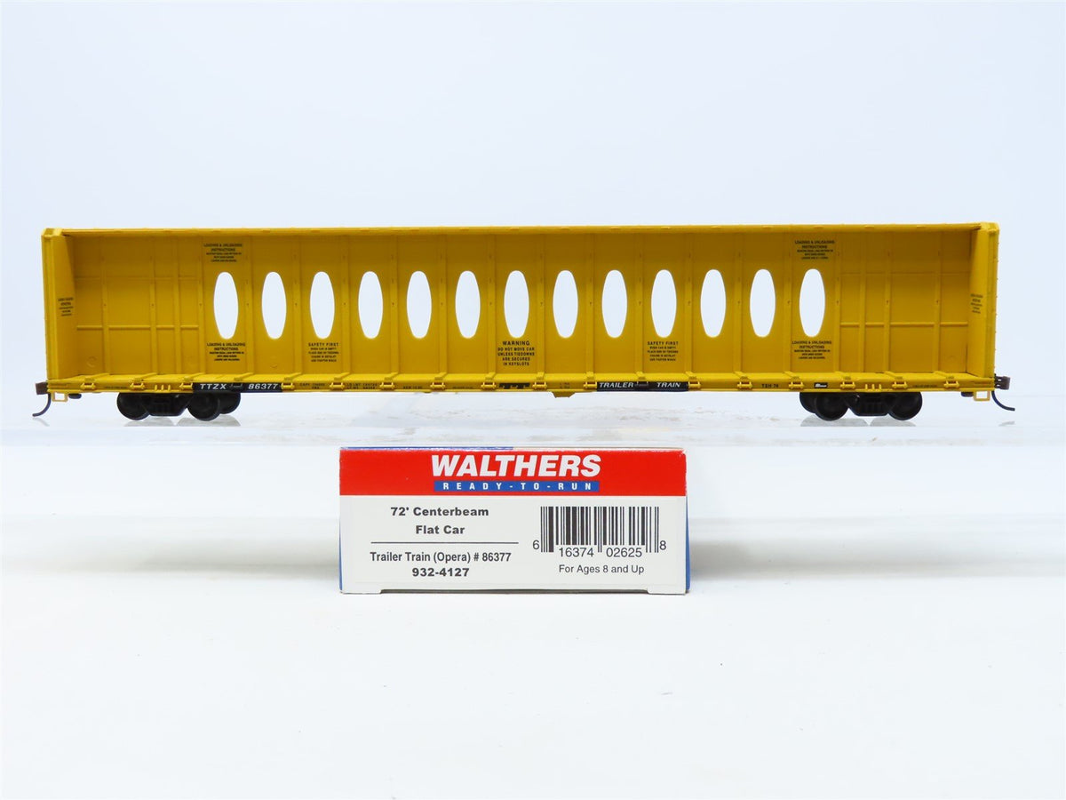 HO Scale Walthers #932-4127 TTZX Trailer Train 72&#39; Centerbeam Flat Car #86377