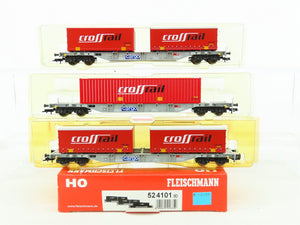 HO Scale Fleischmann 524101 SBB Swiss Flat Cars w/Crossrail Containers 3-Pack