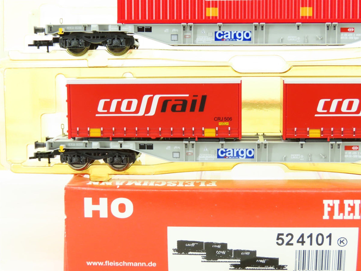 HO Scale Fleischmann 524101 SBB Swiss Flat Cars w/Crossrail Containers 3-Pack