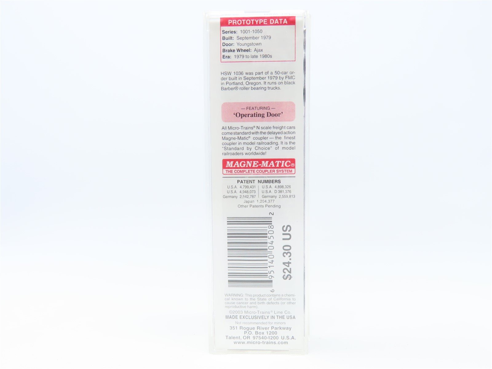 N Scale Micro-Trains MTL #25640 HSW Helena Southwestern 50' Box Car #1036