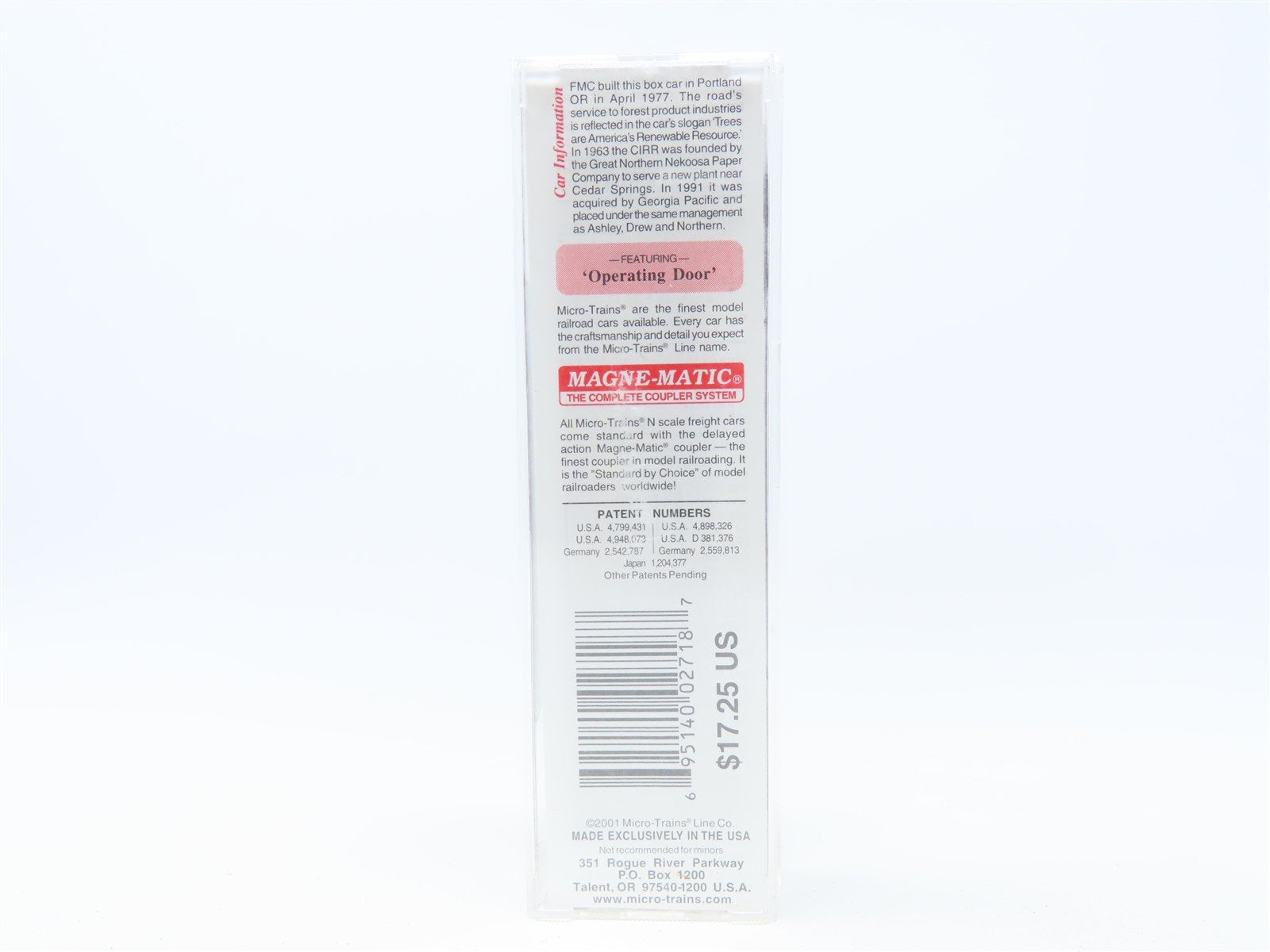 N Scale Micro-Trains MTL #25040 CIRR Chattahoochee Industrial 40' Box Car #90068