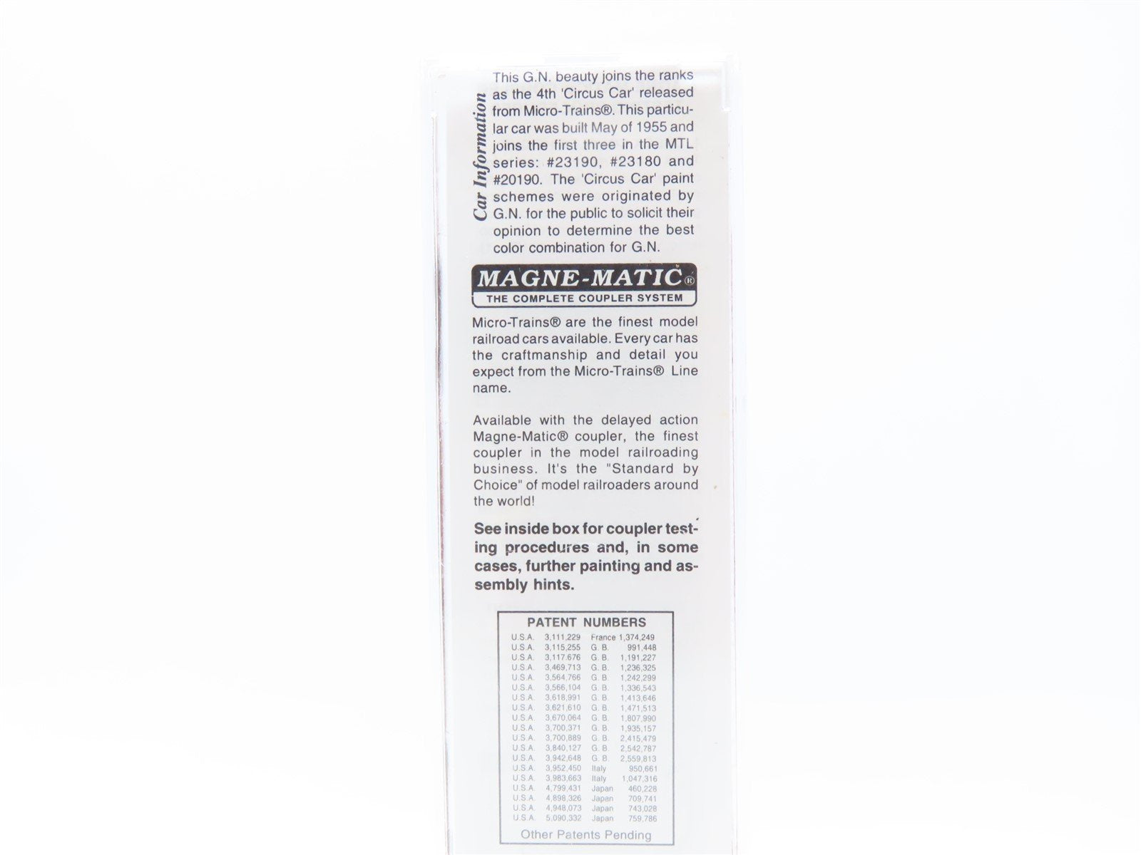 N Scale Micro-Trains MTL #23200 GN Great Northern Circus Car 40' Box Car #3249