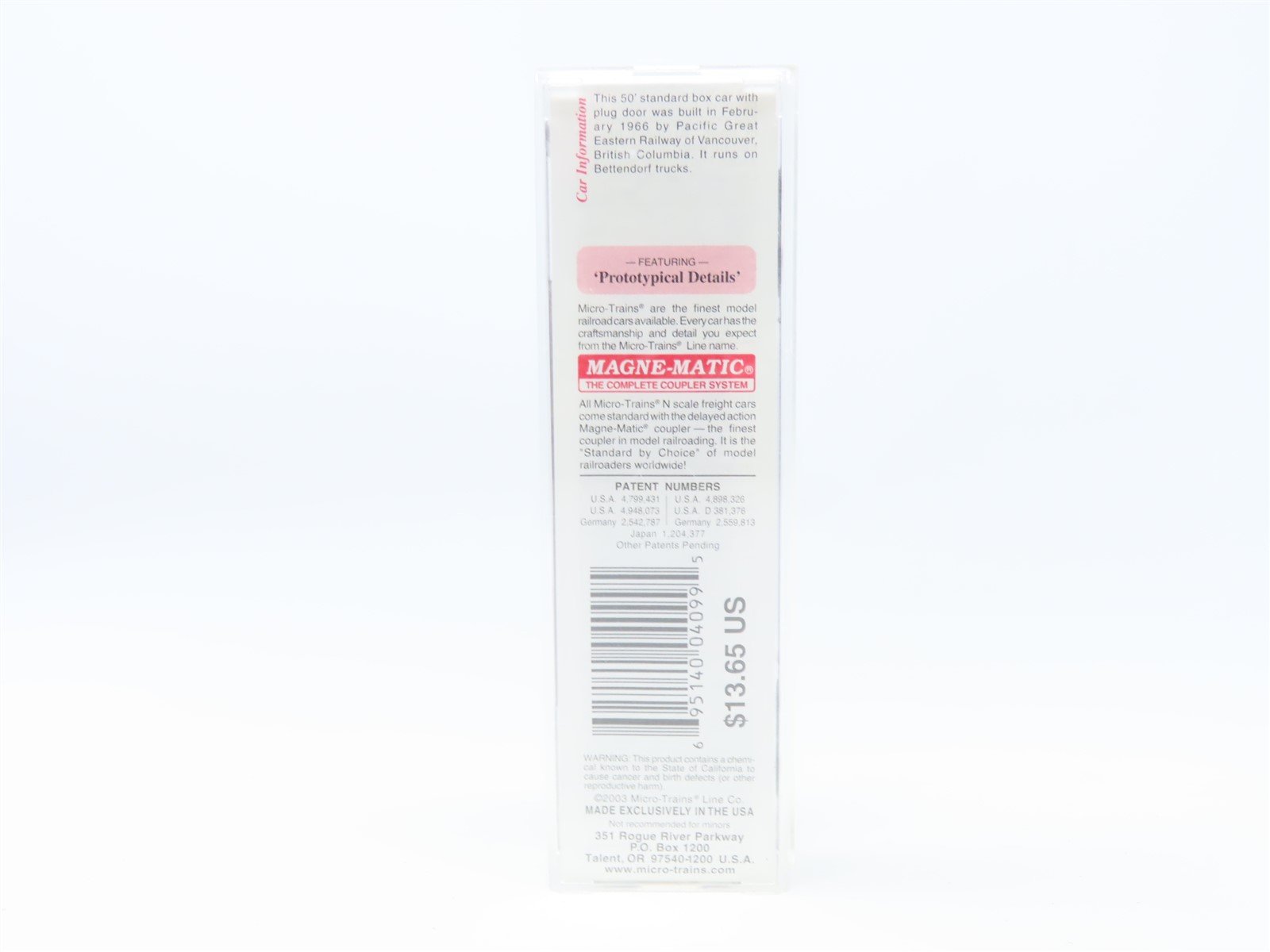 N Scale Micro-Trains MTL #32260 PGE Pacific Great Eastern 50' Box Car #4521