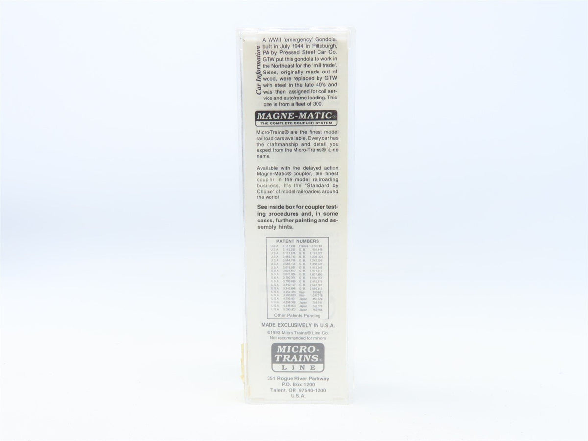 N Scale Micro-Trains MTL #63010 GTW Grand Trunk Western 50&#39; Gondola #145457