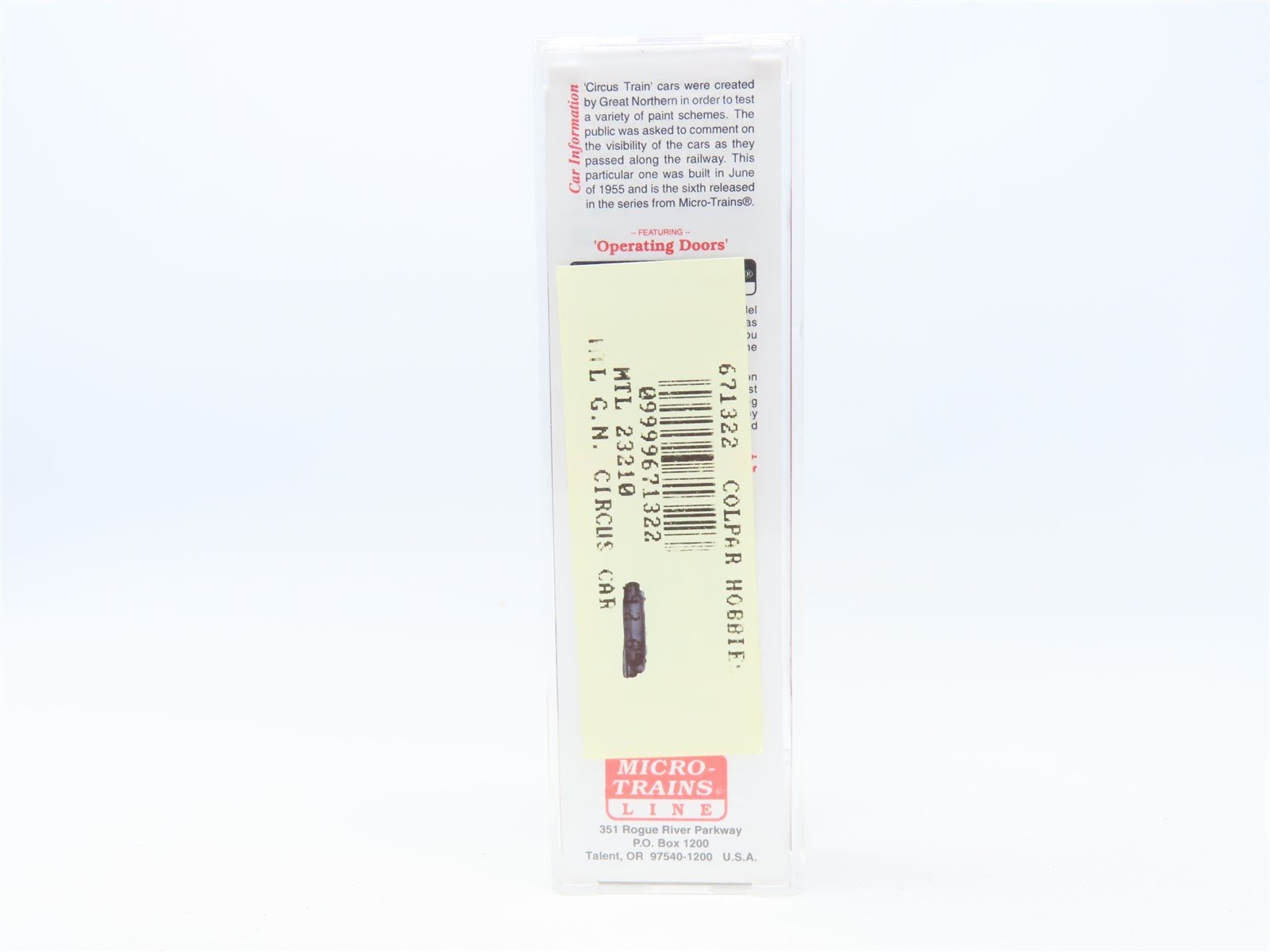 N Scale Micro-Trains MTL #23210 GN Great Northern Circus Train 40' Box Car #3484