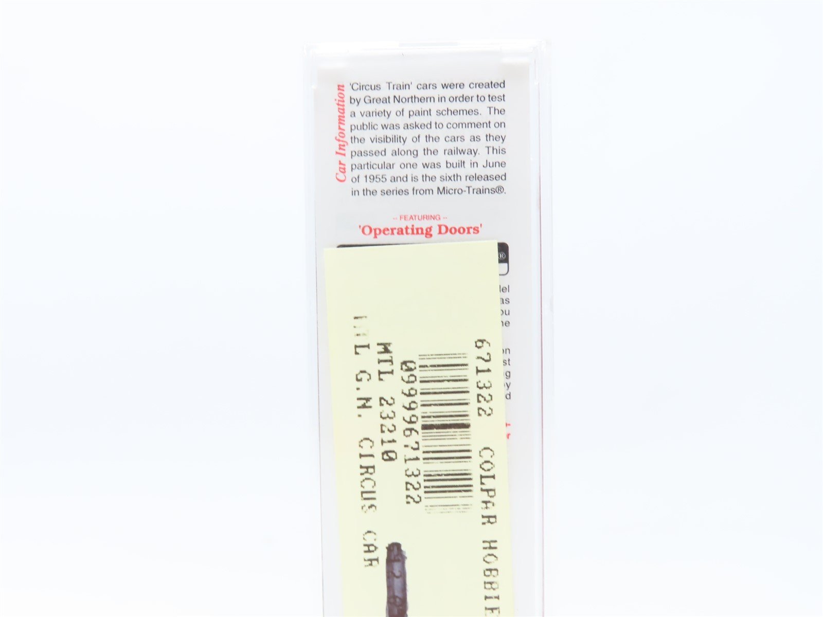 N Scale Micro-Trains MTL #23210 GN Great Northern Circus Train 40' Box Car #3484