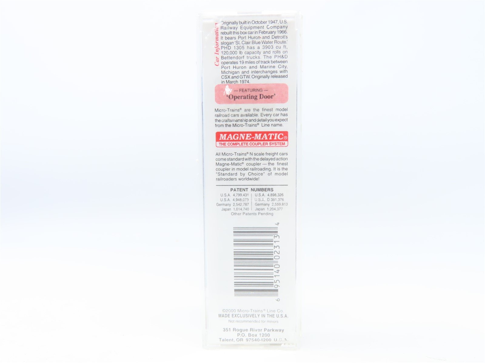 N Scale Micro-Trains MTL #20150 PHD Port Huron & Detroit 40' Box Car #1306