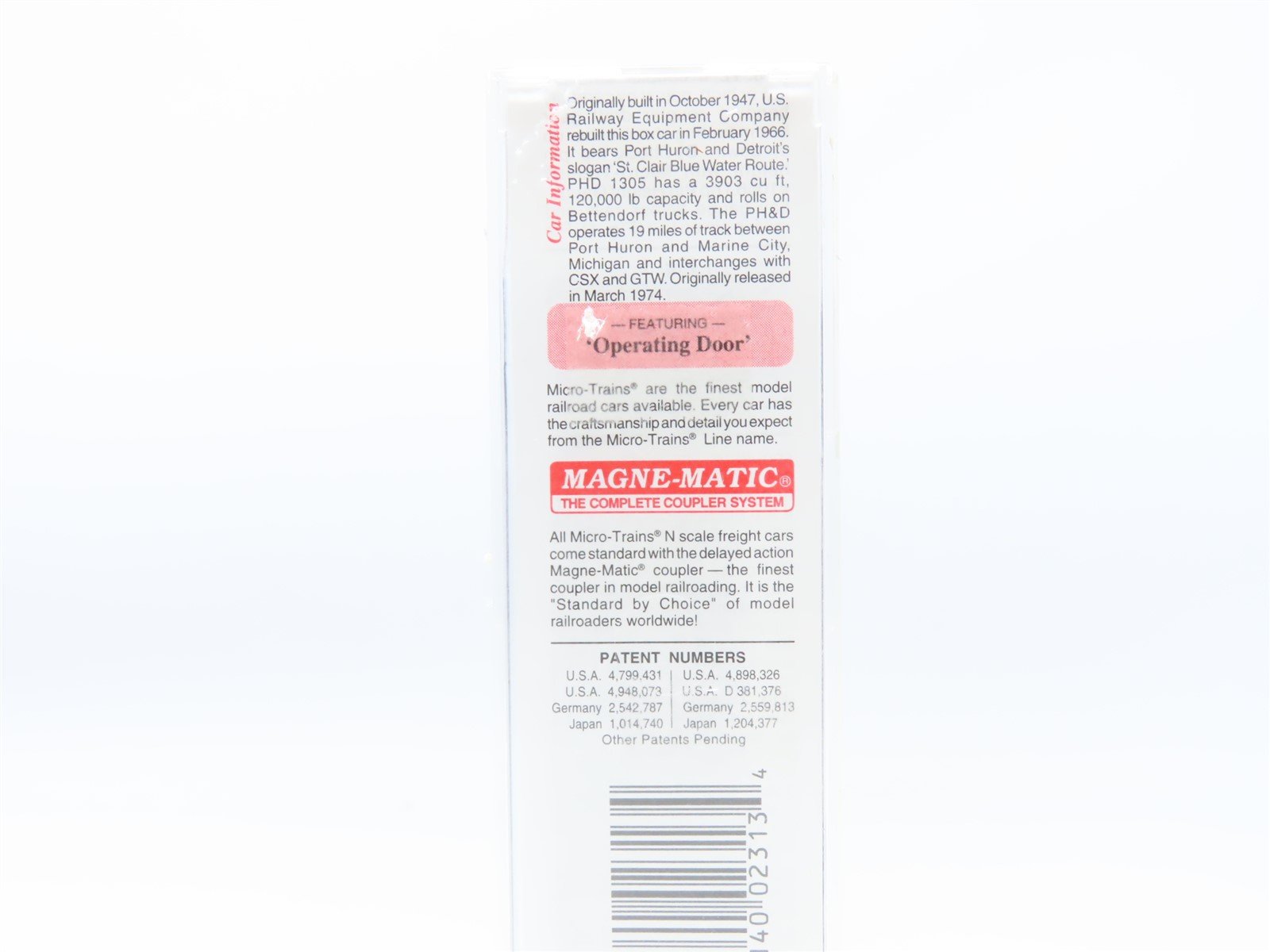 N Scale Micro-Trains MTL #20150 PHD Port Huron & Detroit 40' Box Car #1306