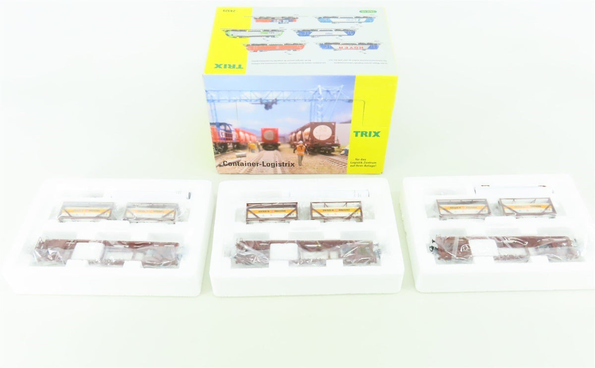 HO Scale Trix 24329 DBAG German Deep Well Flat Cars w/Bertschi Containers 3-Pack