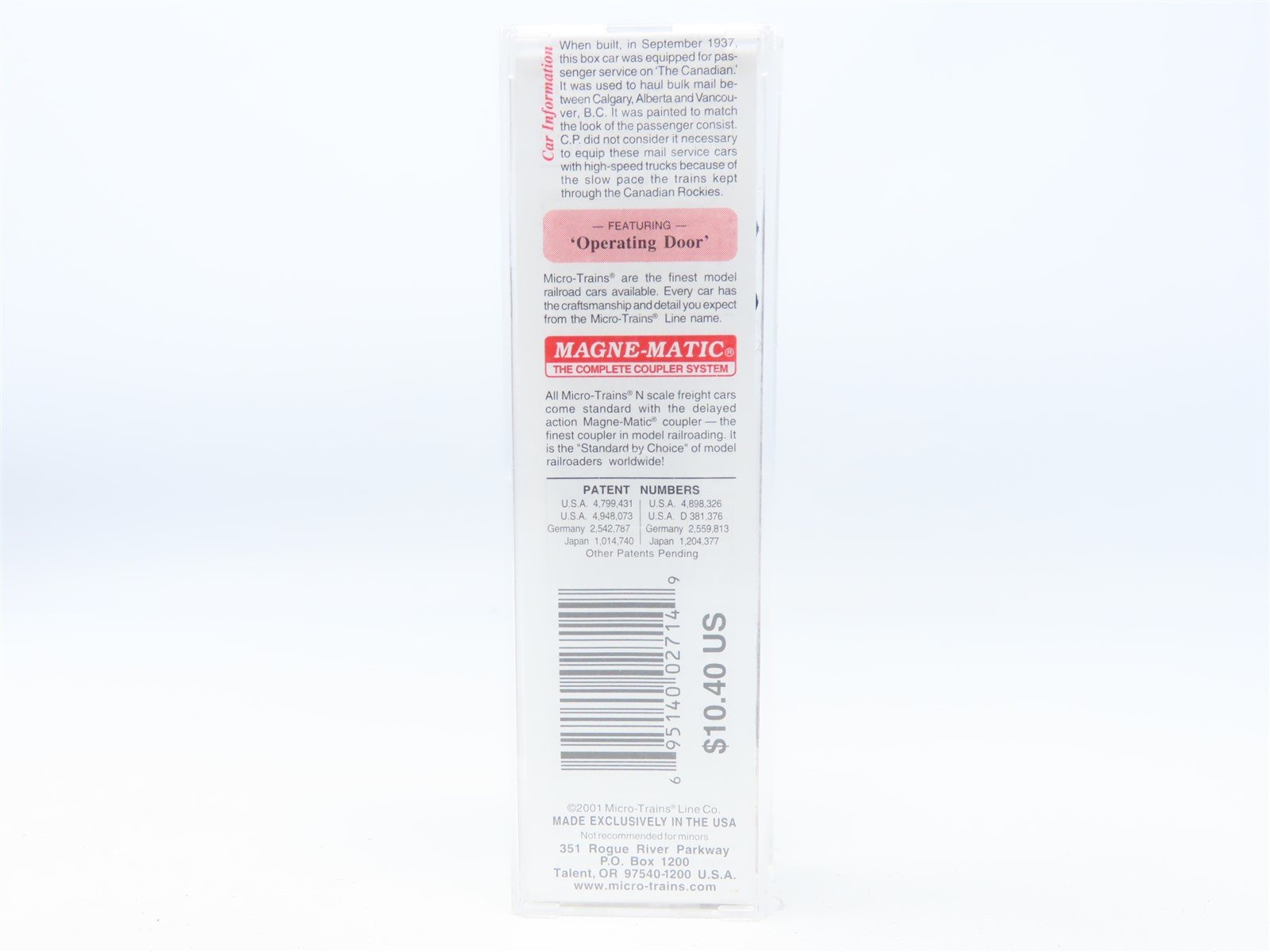 N Scale Micro-Trains MTL 20546 CP Canadian Pacific 40' Single Door Box Car #4901