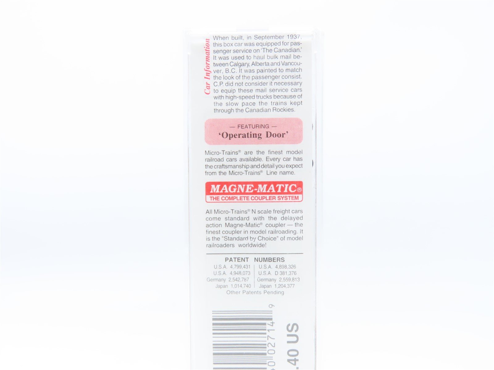 N Scale Micro-Trains MTL 20546 CP Canadian Pacific 40' Single Door Box Car #4901