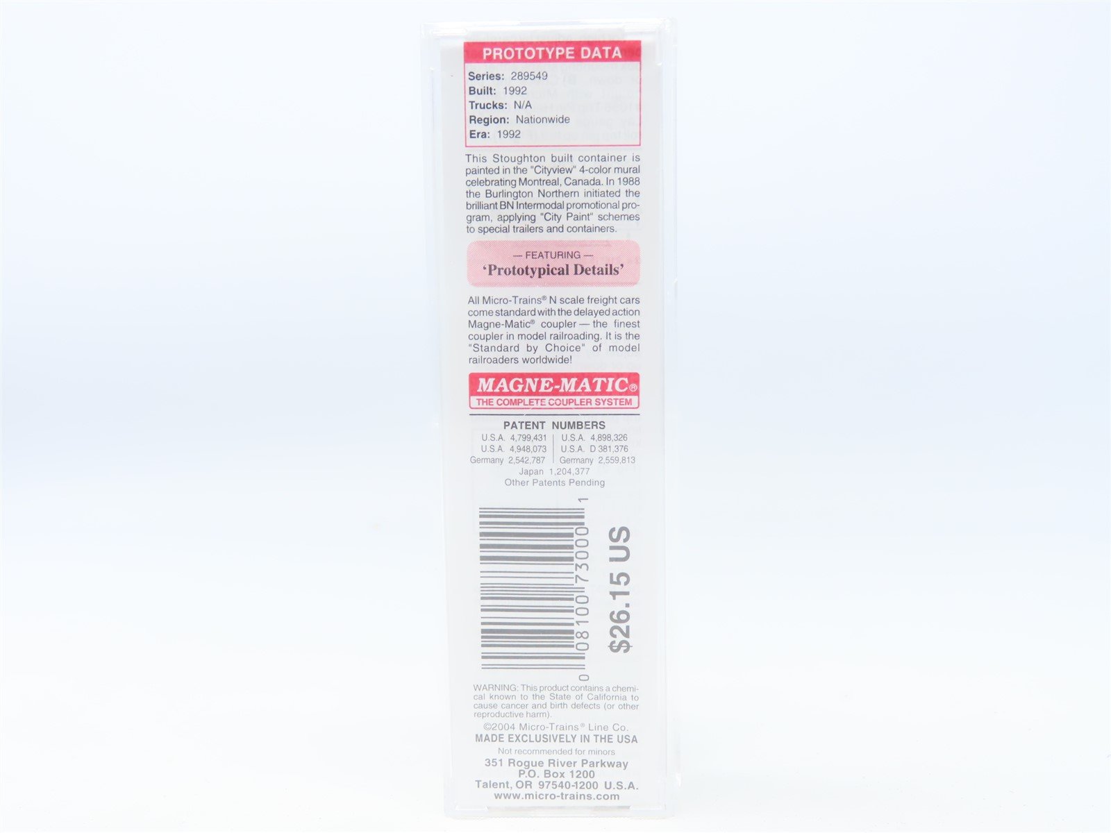 N Micro-Trains MTL #81730 BNAU Burlington Northern 48' Container - Montreal