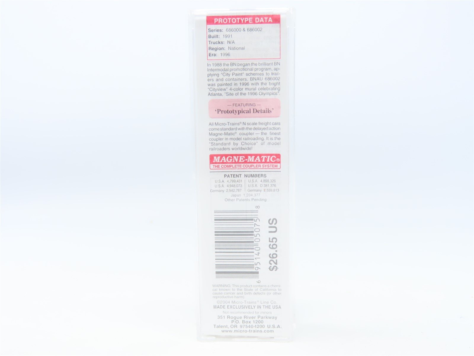 N Scale Micro-Trains MTL 81710 BNAU Burlington Northern 48' Container - Atlanta