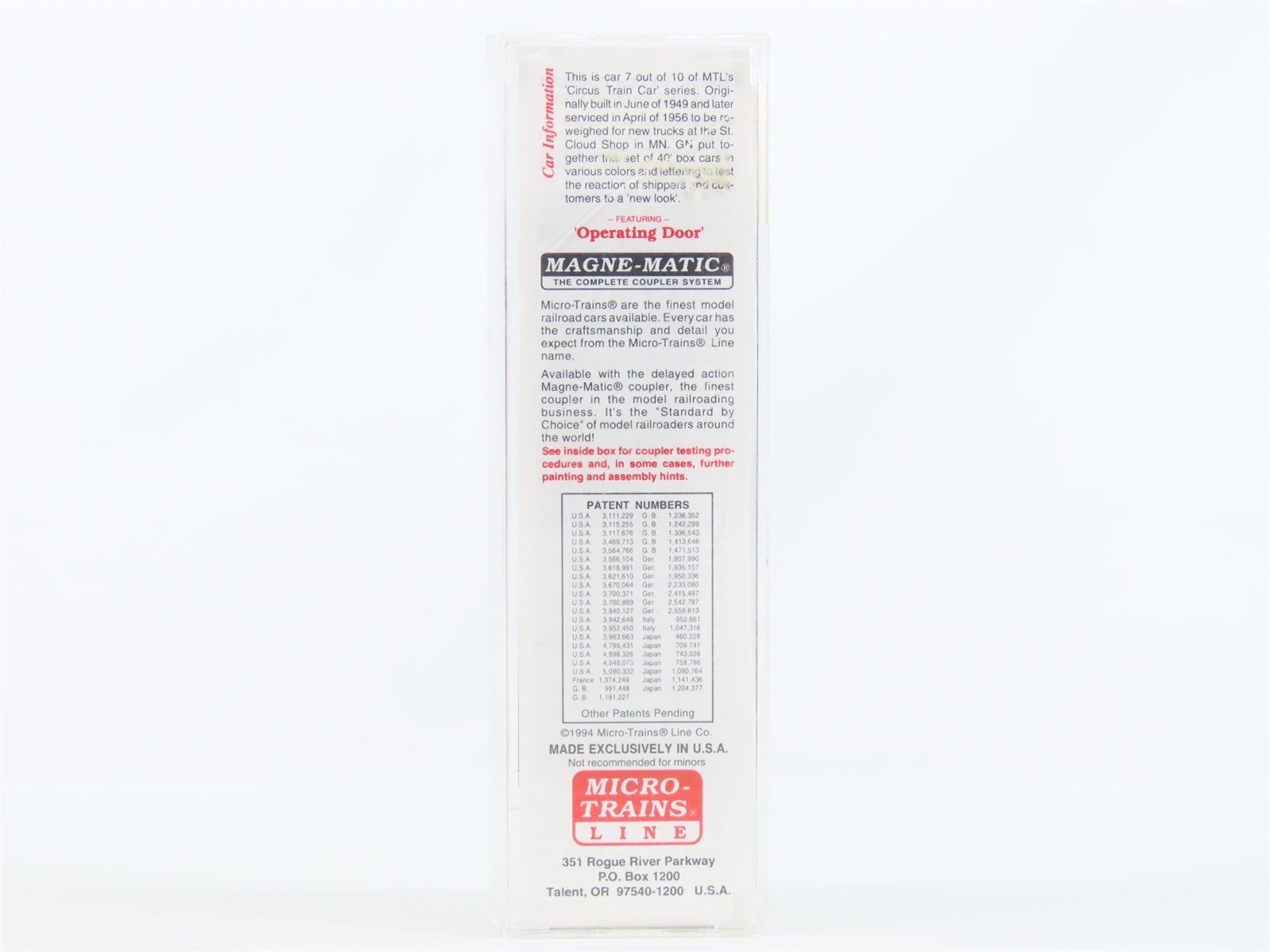 N Scale Micro-Trains MTL #20186 GN Great Northern Circus Car 40' Box Car #19617