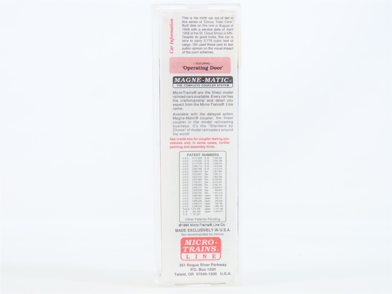 N Micro-Trains MTL #20176 GN Great Northern Circus Train 40' Box Car #18588