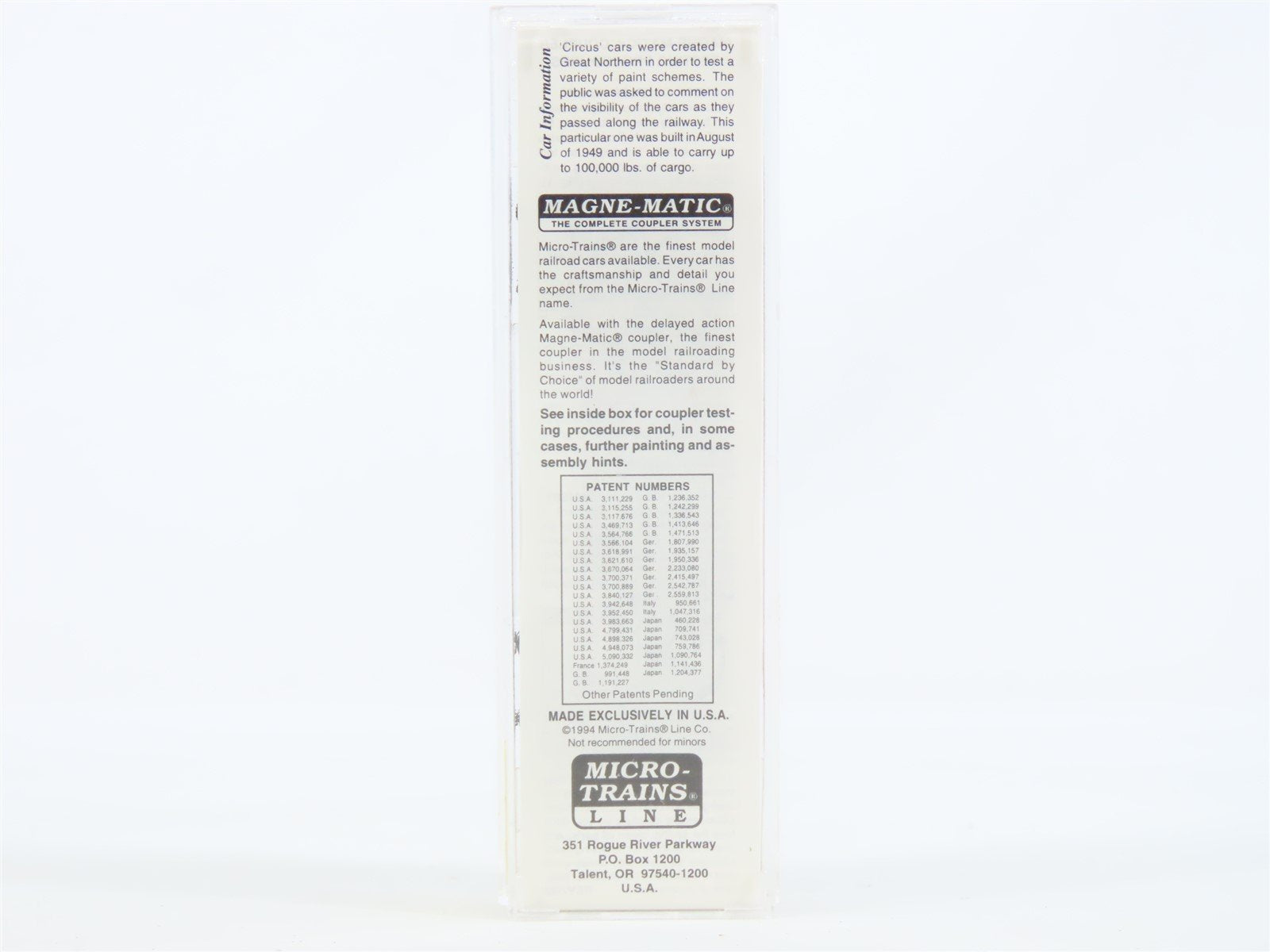 N Micro-Trains MTL #20156 GN Great Northern Circus Train 40' Box Car #18748