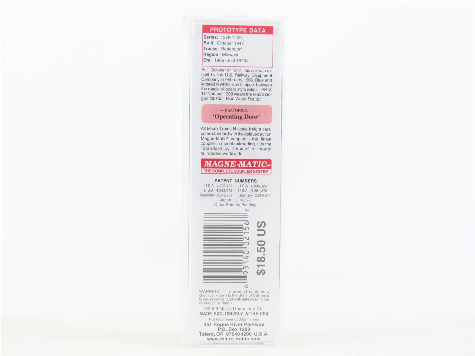 N Scale Micro-Trains MTL #02000150 PHD Port Huron & Detroit 40' Box Car #1309