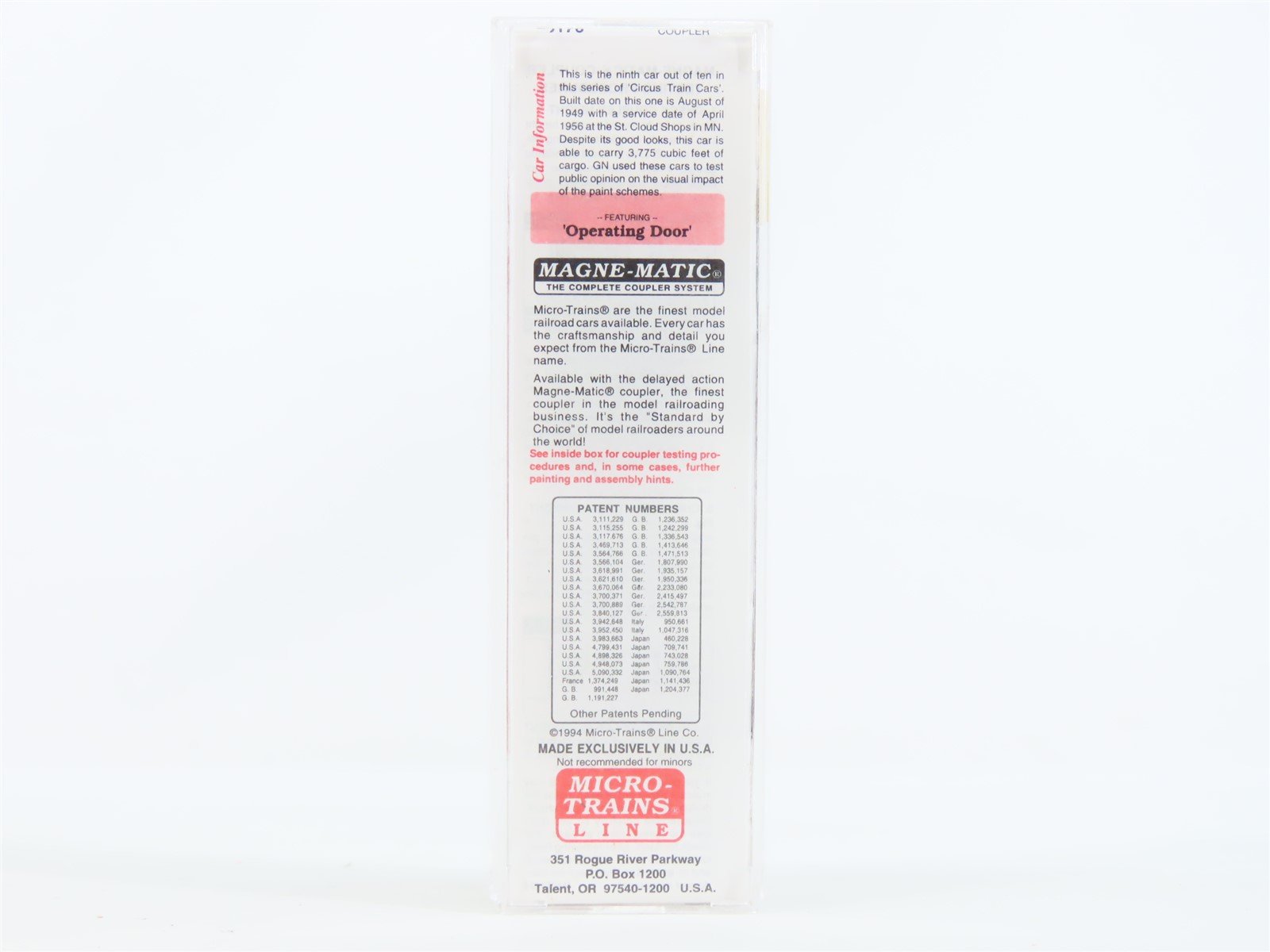 N Scale Micro-Trains MTL 20176 GN Great Northern Circus Train 40' Box Car #18588