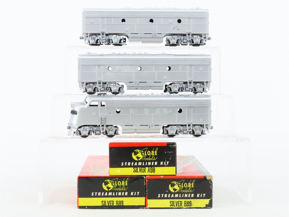 HO Globe Models A98/B89 Unlettered Silver EMD F7A/B/B Diesel Set - Unpowered