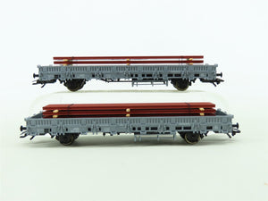 HO Marklin 47876 FS Italian State Low Side Flat Cars 2-Pack w/Metal Beam Loads