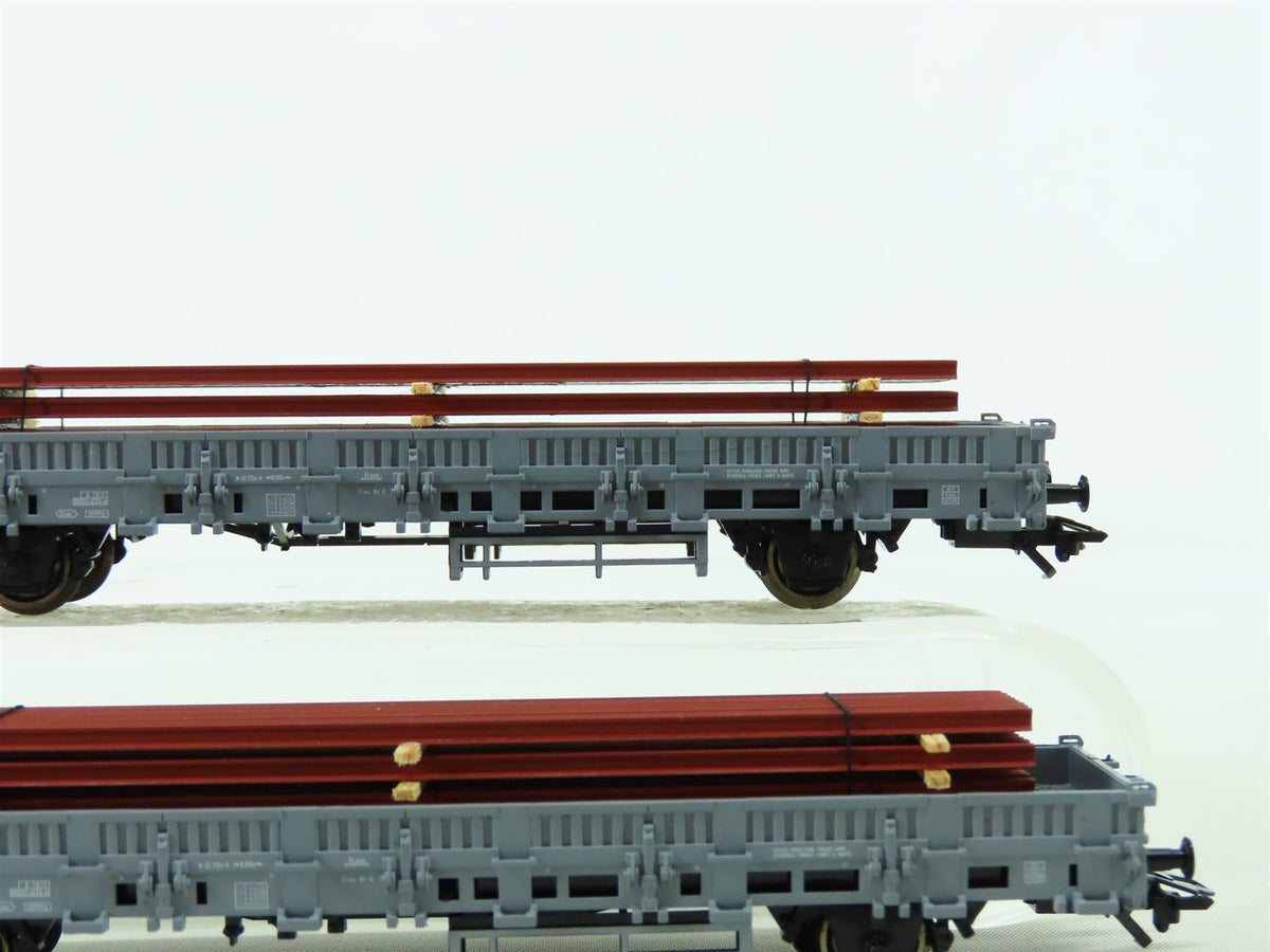 HO Marklin 47876 FS Italian State Low Side Flat Cars 2-Pack w/Metal Beam Loads