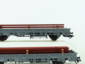 HO Marklin 47876 FS Italian State Low Side Flat Cars 2-Pack w/Metal Beam Loads