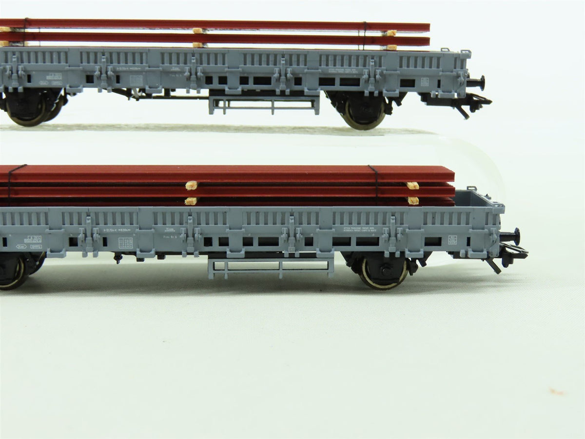 HO Marklin 47876 FS Italian State Low Side Flat Cars 2-Pack w/Metal Beam Loads