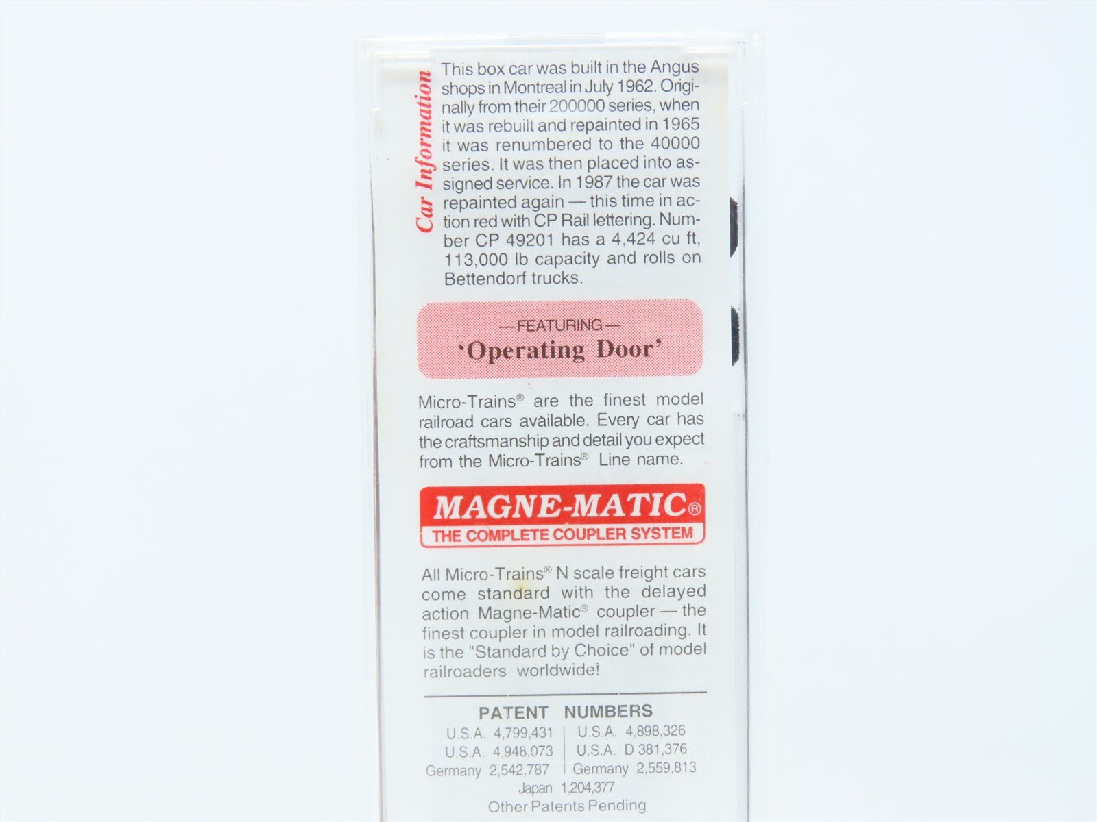 N Micro-Trains MTL 33140 CP Canadian Pacific Plug & Sliding Door Box Car #49201