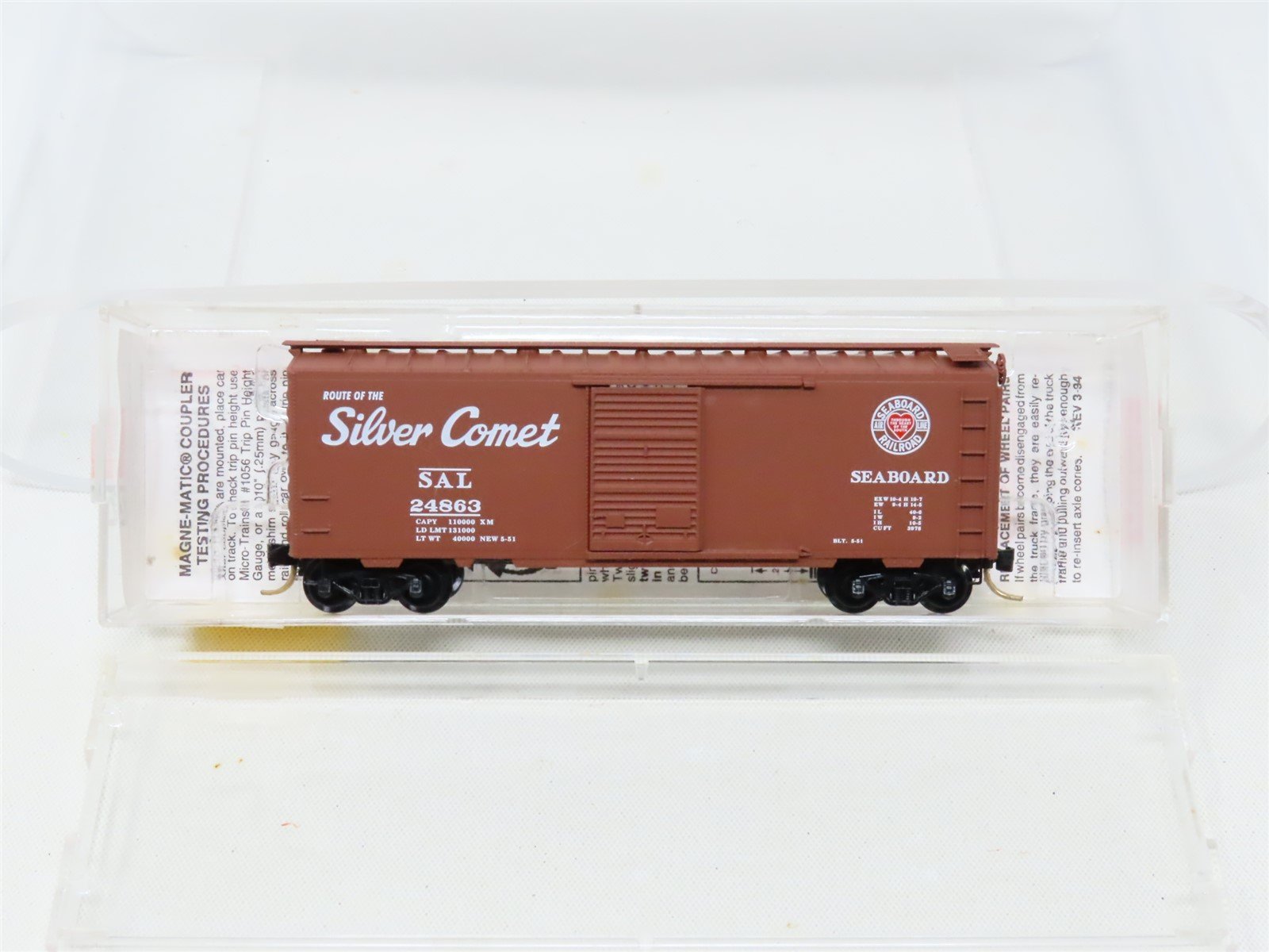 N Scale Micro-Trains MTL #20660 SAL Seaboard Silver Comet 40' Box Car #24863