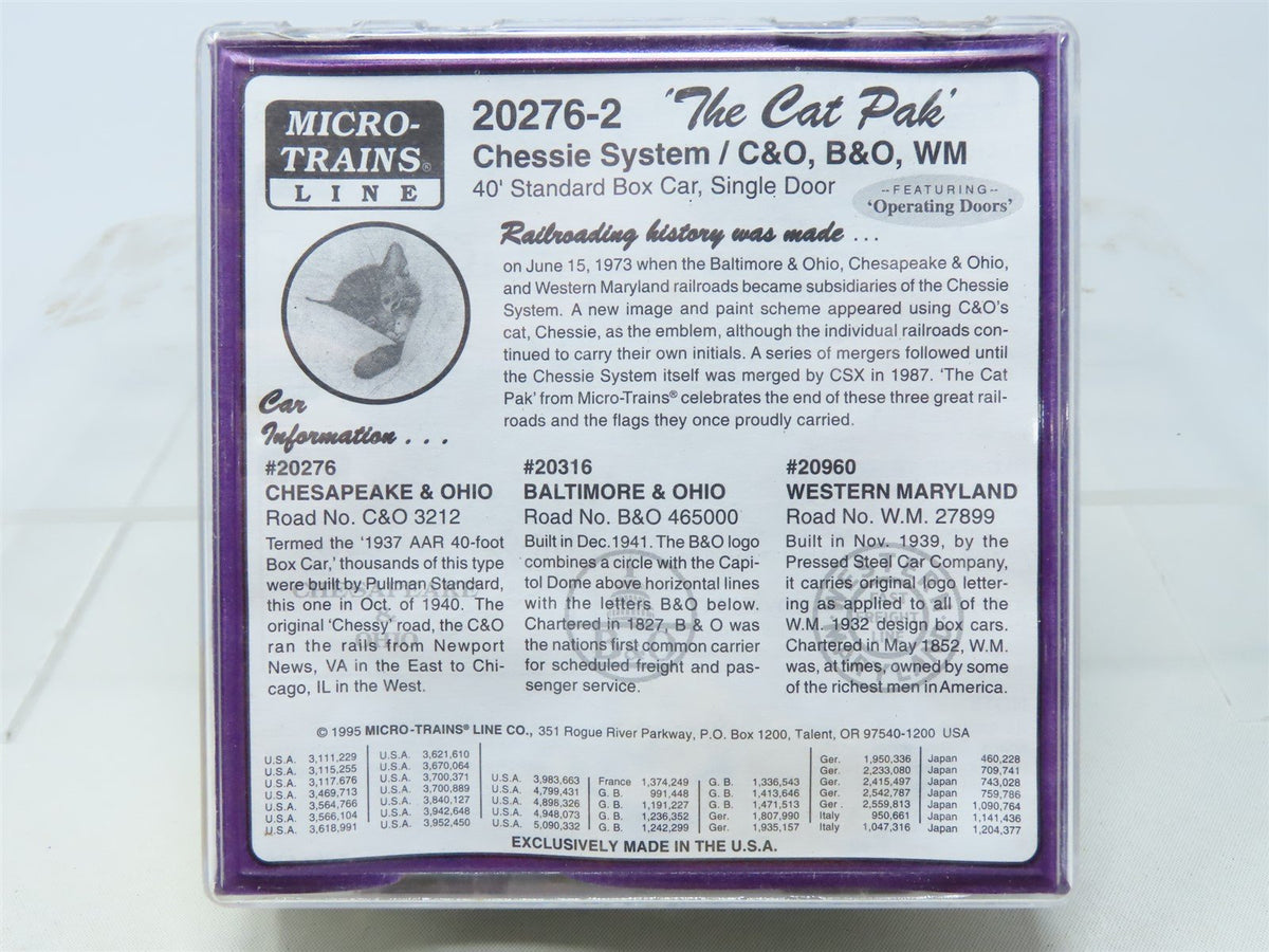 N Scale Micro-Trains MTL #20276-2 C&amp;O B&amp;O WM &#39;The Cat Pak&#39; 40&#39; Box Car 3-Pack