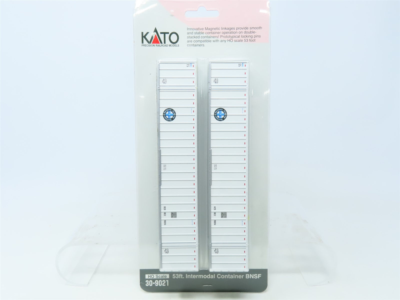 HO Scale Kato #30-9021 HUBU BNSF Railway 53' Intermodal Containers (2-Pack)