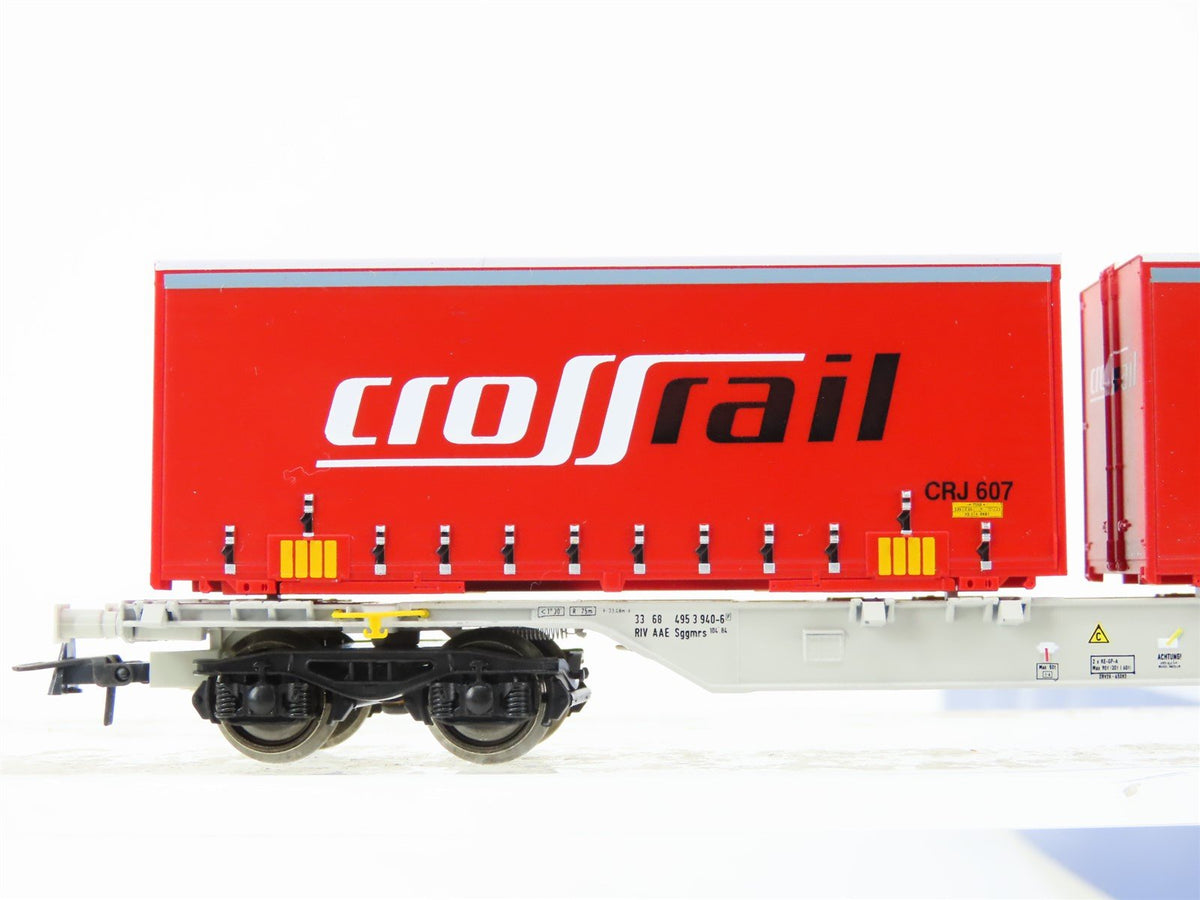 HO Roco 66566 AAE Ahaus Alstatter Articulated Double Flat Car w/Crossrail Load