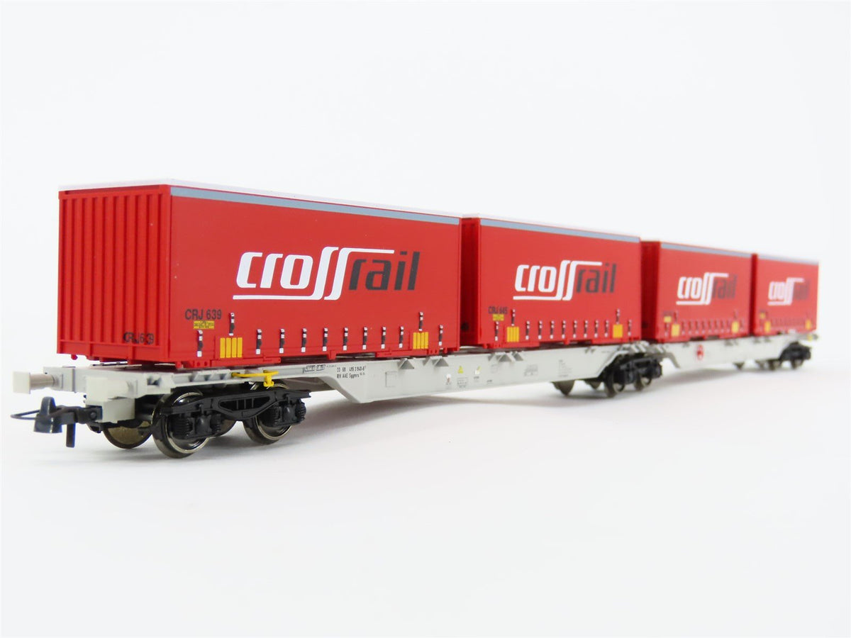 HO Roco 66566 AAE Ahaus Alstatter Articulated Double Flat Car w/Crossrail Load