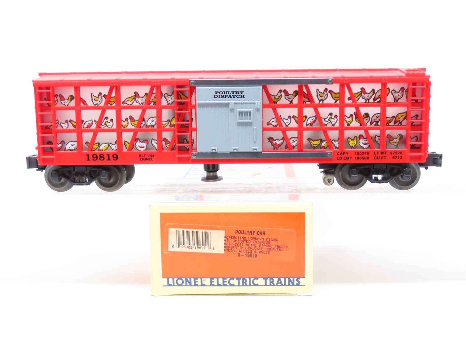 O Gauge 3-Rail Lionel 6-19819 Poultry Dispatch Operating Stock Car w/Lighting