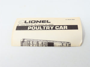 O Gauge 3-Rail Lionel 6-19801 Poultry Dispatch Stock Car w/Light