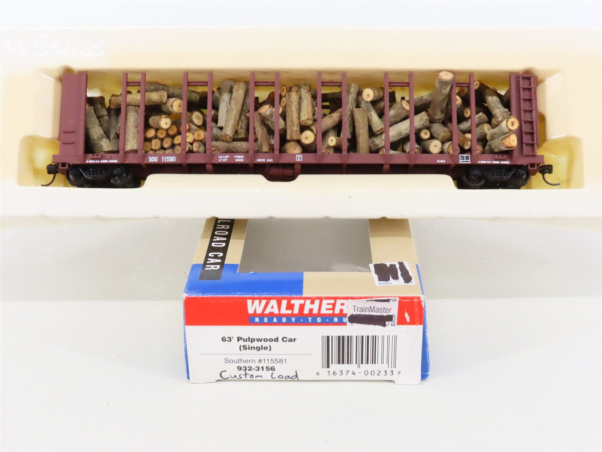 HO Scale Walthers 932-3156 SOU Southern 63&#39; Pulpwood Car #115581 w/ Custom Load