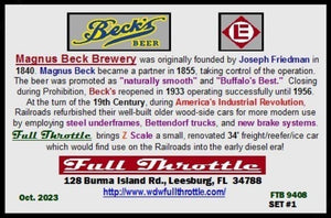 Z Scale FULL THROTTLE FTB9408-1 EL Erie Lackawanna Beck's Beer 34' Reefer Set #1