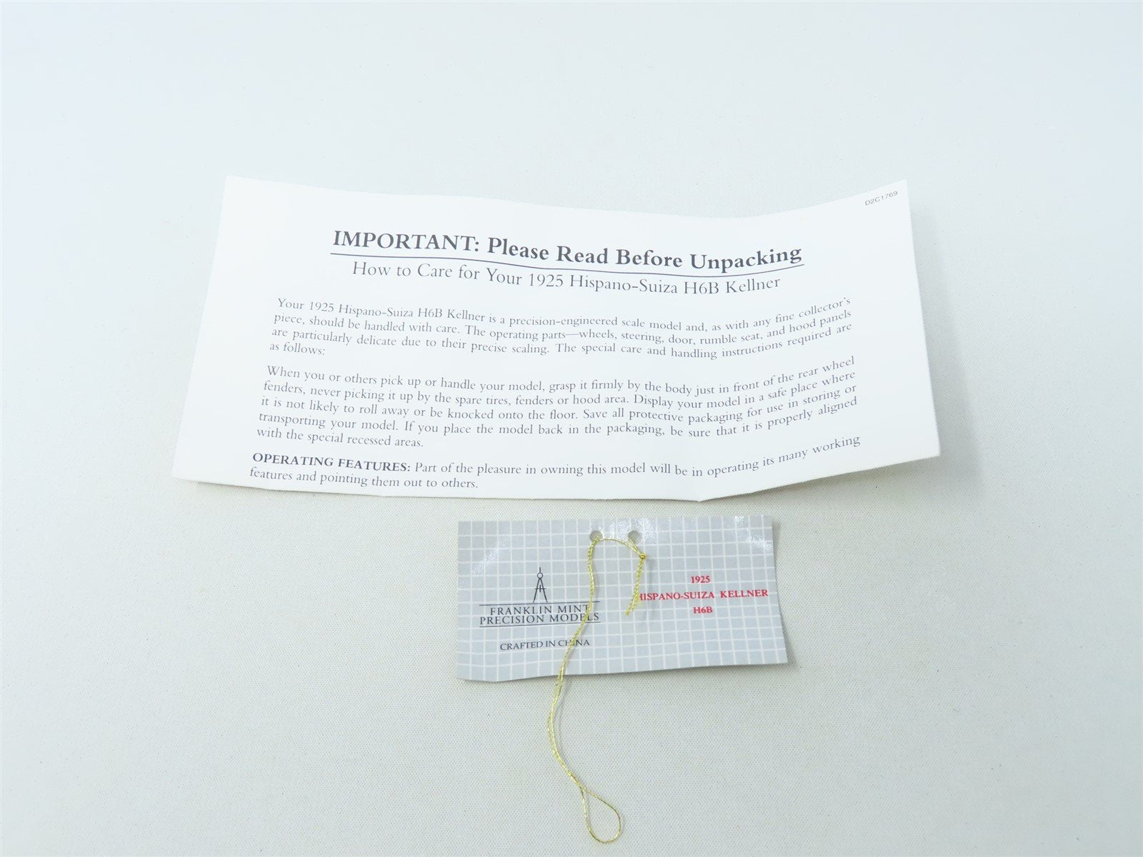 1/24 Scale Franklin Mint #B11TF74 1925 Hispano-Suiza H6B Kellner w/ COA