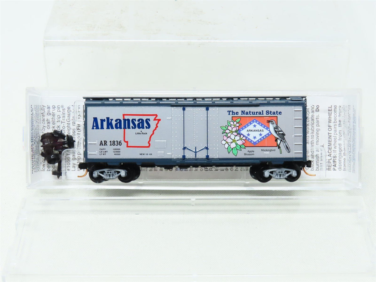 N Scale Micro-Trains MTL 21383 AR Arkansas State 40&#39; Plug Door Box Car #1836