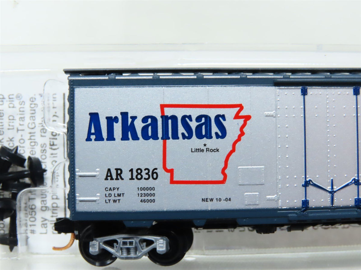 N Scale Micro-Trains MTL 21383 AR Arkansas State 40&#39; Plug Door Box Car #1836