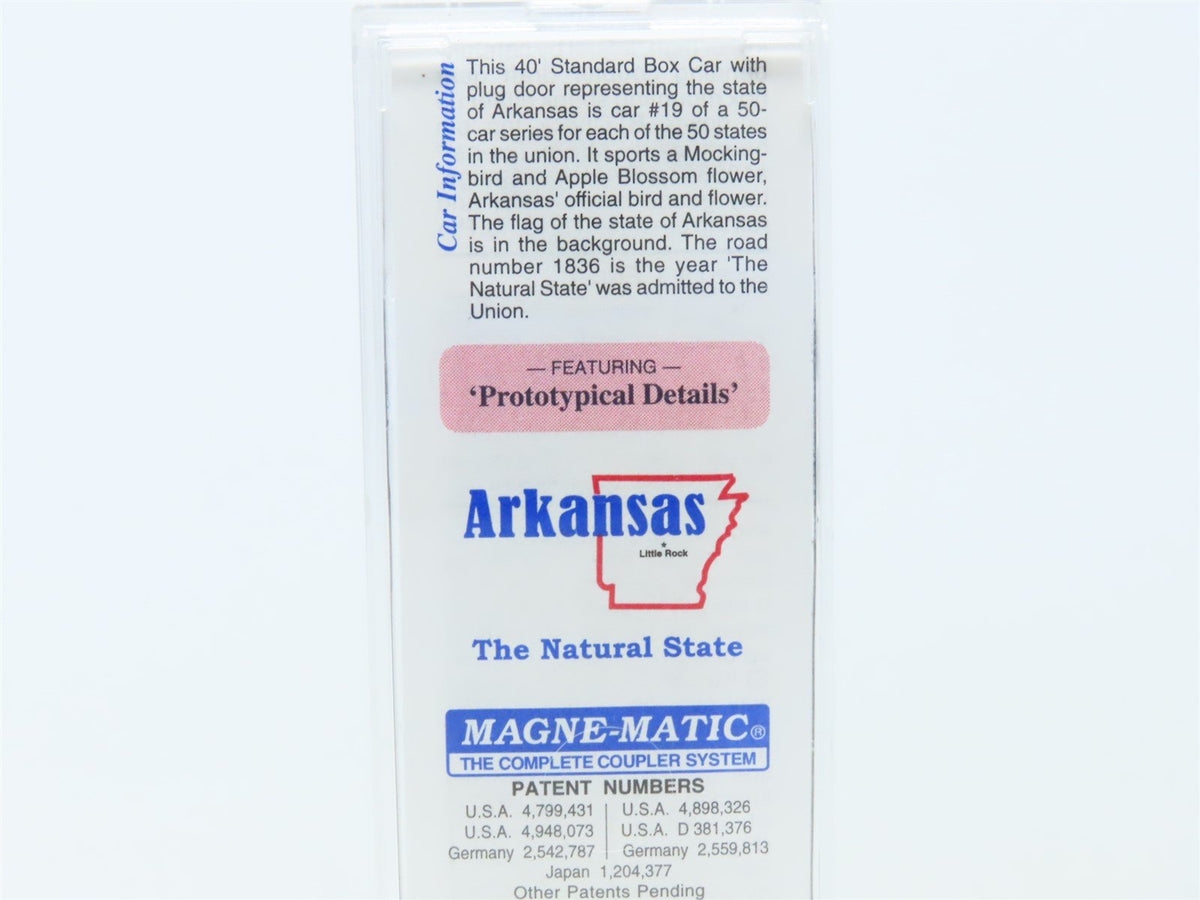 N Scale Micro-Trains MTL 21383 AR Arkansas State 40&#39; Plug Door Box Car #1836