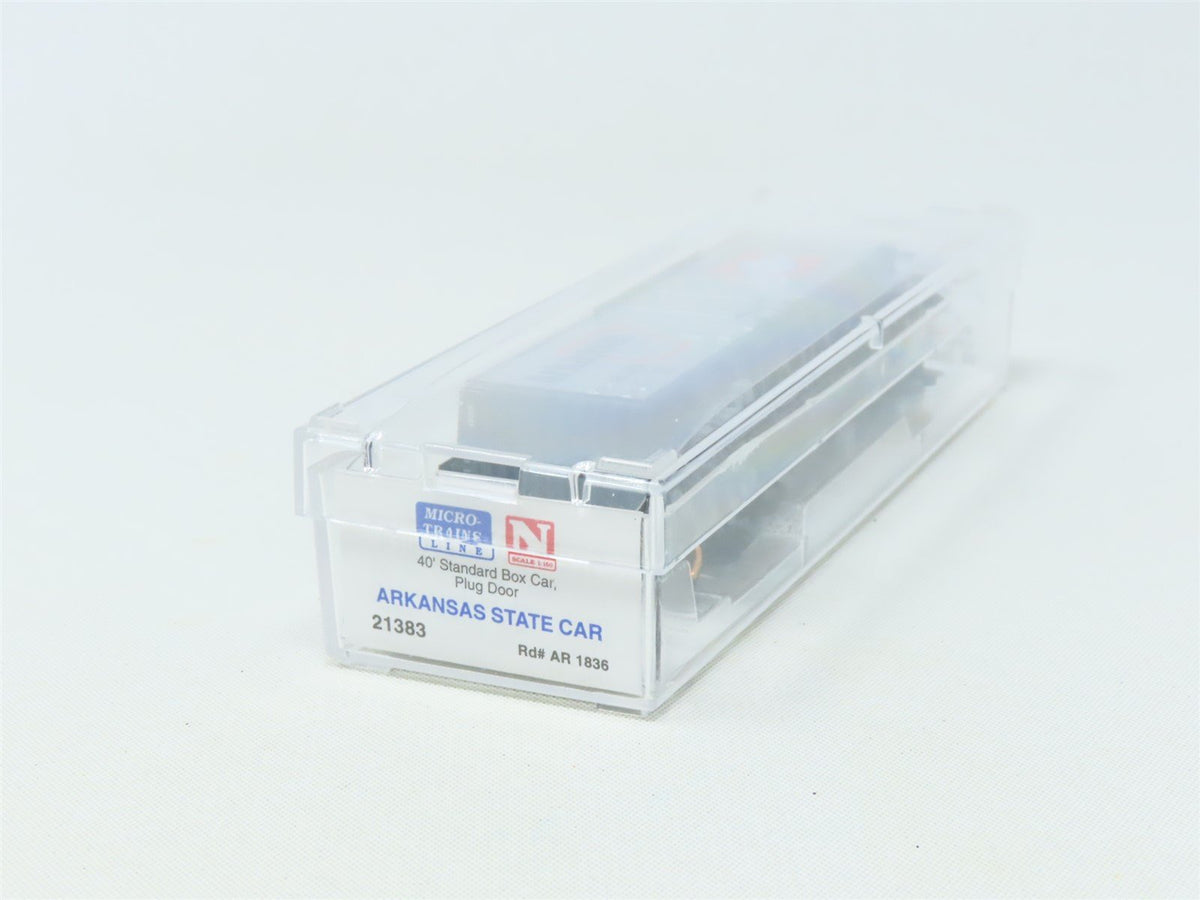N Scale Micro-Trains MTL 21383 AR Arkansas State 40&#39; Plug Door Box Car #1836