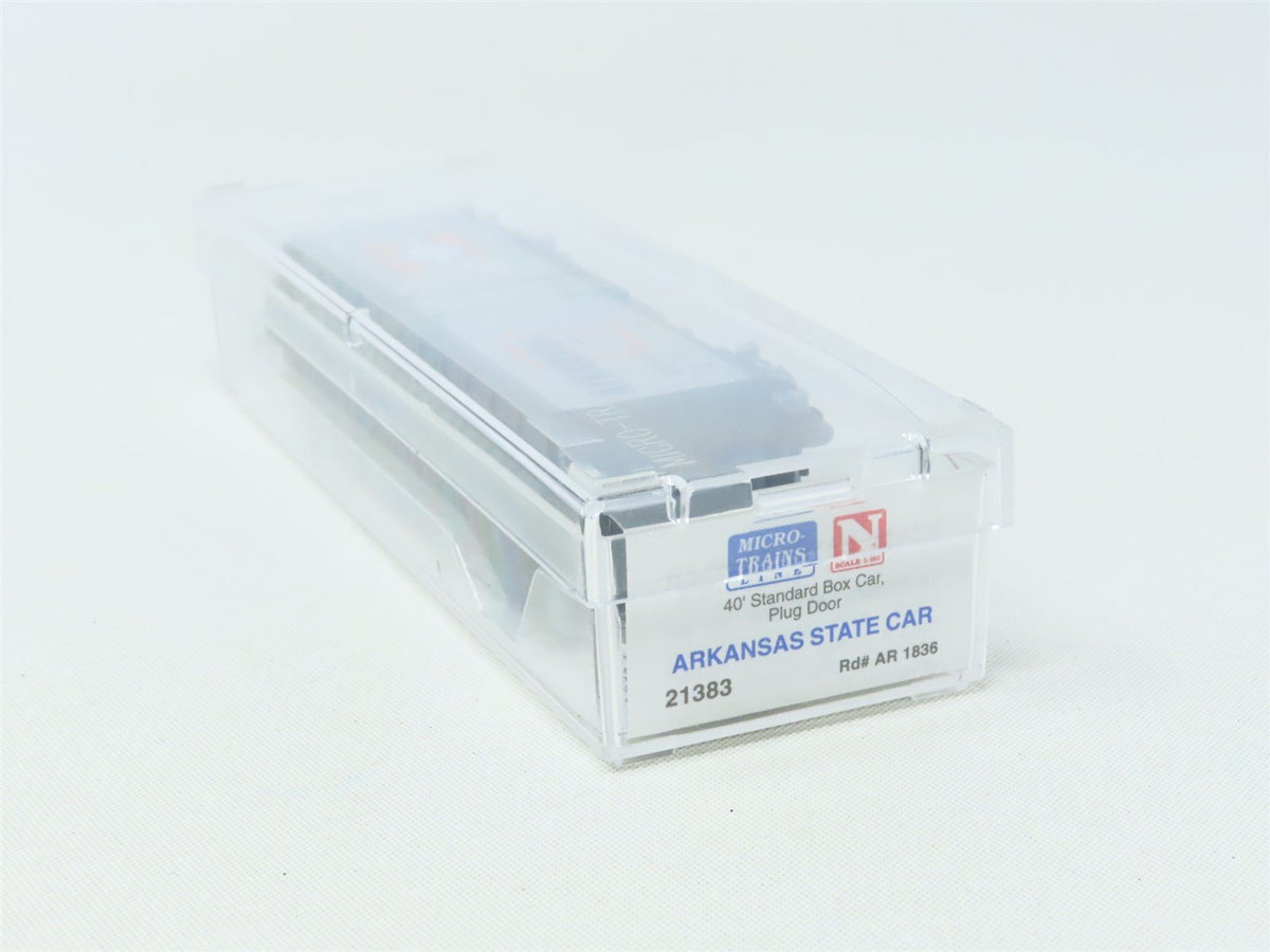N Scale Micro-Trains MTL 21383 AR Arkansas State 40&#39; Plug Door Box Car #1836