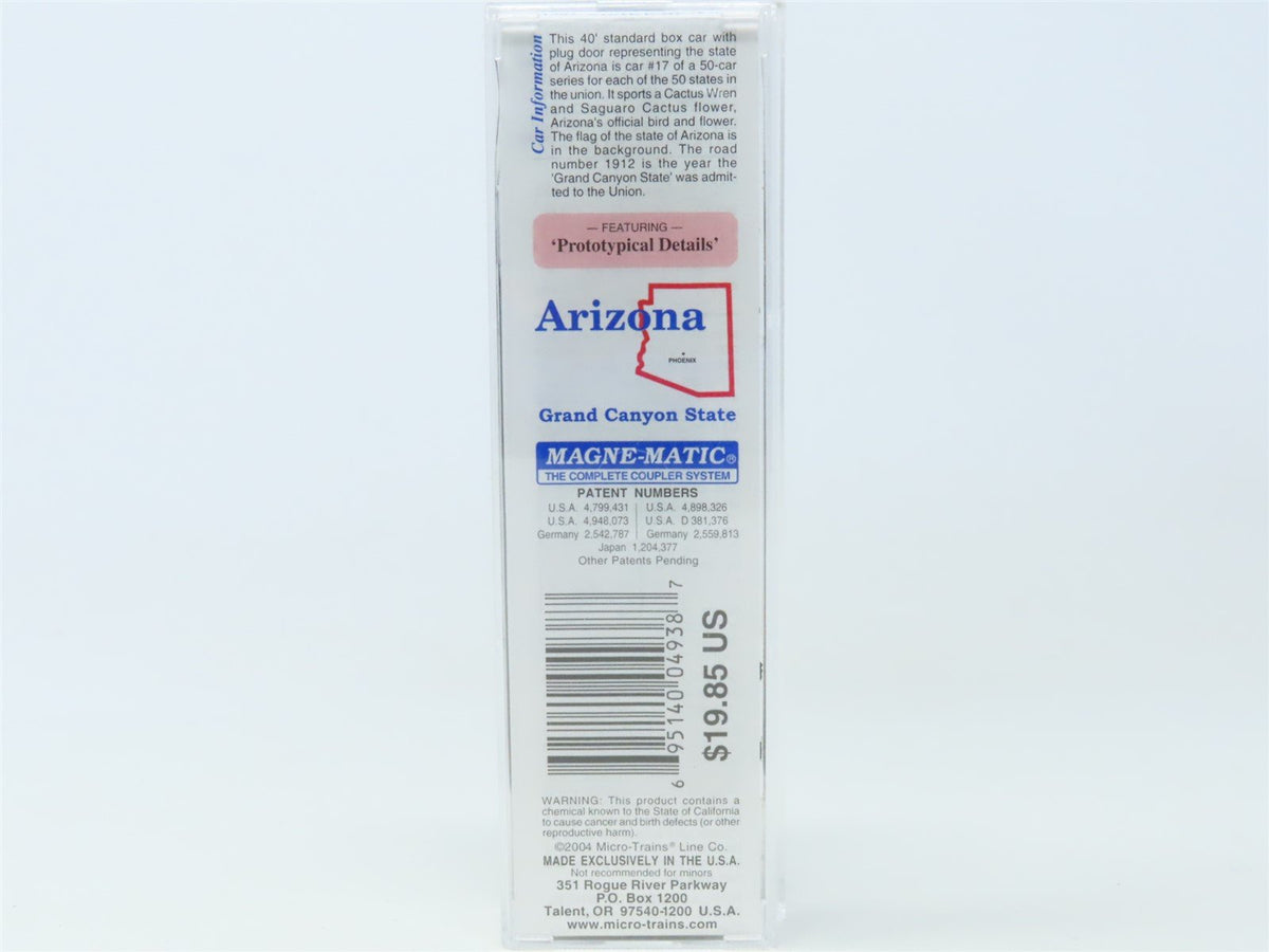 N Scale Micro-Trains MTL 21381 AZ Arizona State 40&#39; Plug Door Box Car #1912
