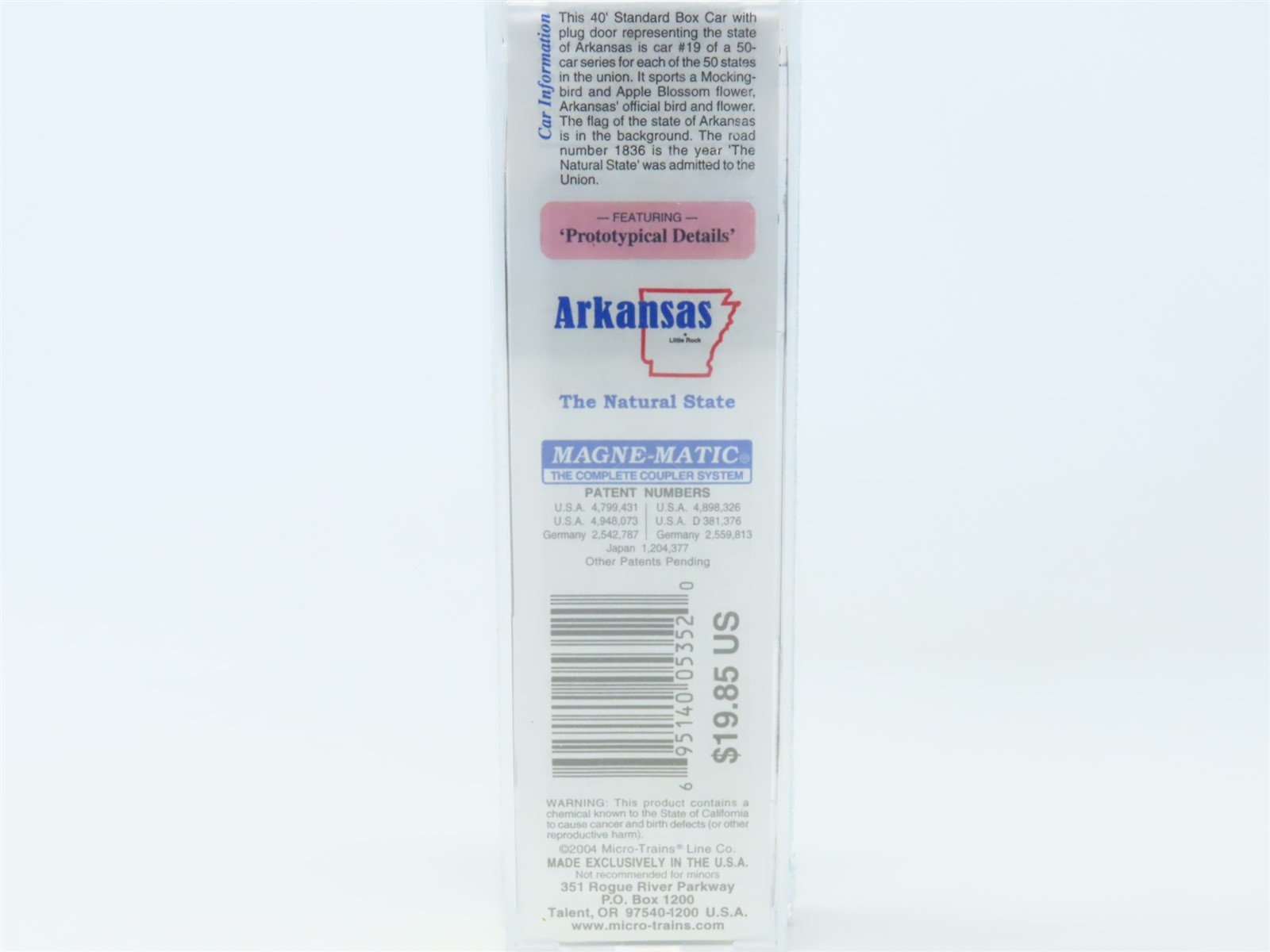 N Scale Micro-Trains MTL 21383 AR Arkansas 40' Plug Door Box Car #1836 Sealed