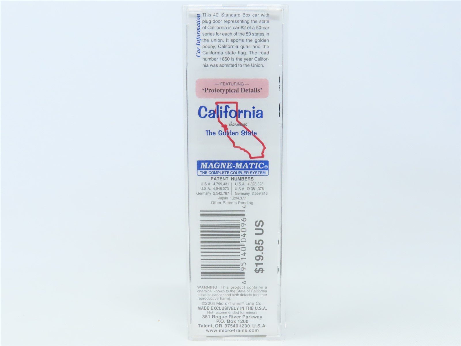 N Scale Micro-Trains MTL 21330 CA California State 40' Plug Door Box Car #1850