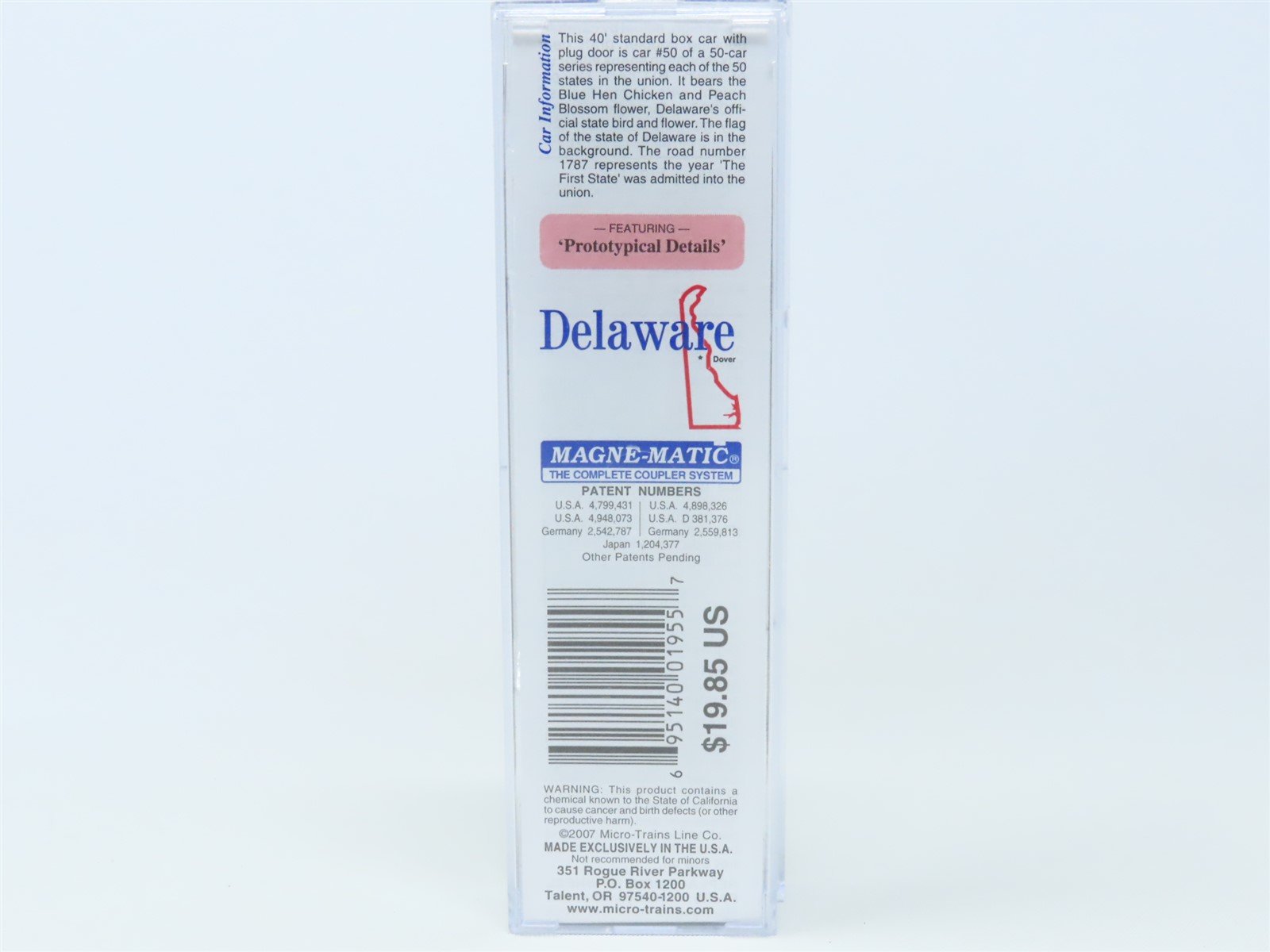 N Scale Micro-Trains MTL 02100414 DE Delaware State 40' Plug Door Box Car #1787